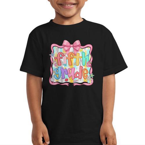 Preppy Back To School Fifth Grade Coquette Bow Women Girl Graphic Kid T-Shirt - Savourry