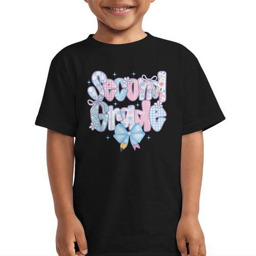 Preppy Second Grade First Day Back To School 2nd Grade Bow Graphic Kid T-Shirt - Savourry