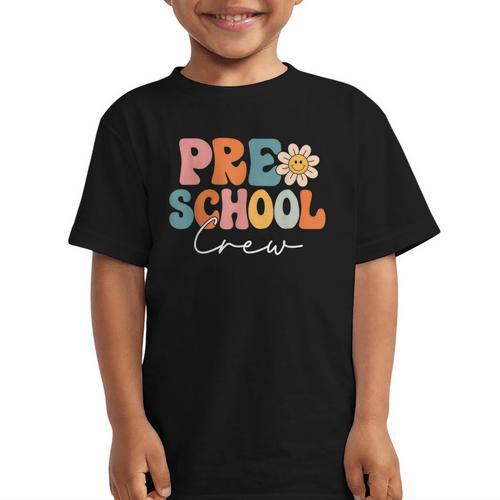 Preschool Crew Team Retro Groovy Vintage Back To School Graphic Kid T-Shirt - Savourry