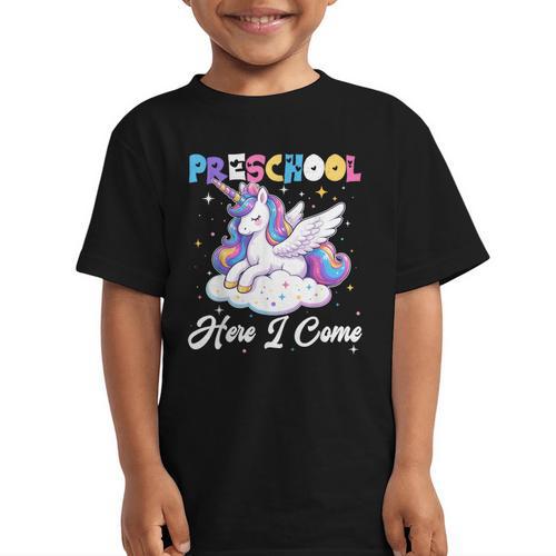 Preschool Here I Come Unicorn Back To School Girl Student Graphic Kid T-Shirt - Savourry