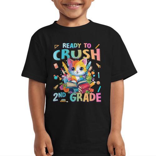 Ready To Crush 2nd Grade Back To School 2nd Grade Cat Kitten Graphic Kid T-Shirt - Savourry