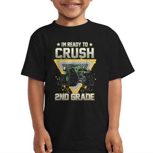 Ready To Crush 2nd Grade Monster Truck Boy Back To School Graphic Kid T-Shirt - Savourry