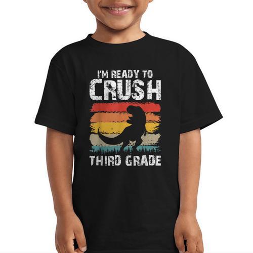 Ready Crush Third 3rd Grade Dinosaur Back To School Boys Graphic Kid T-Shirt - Savourry