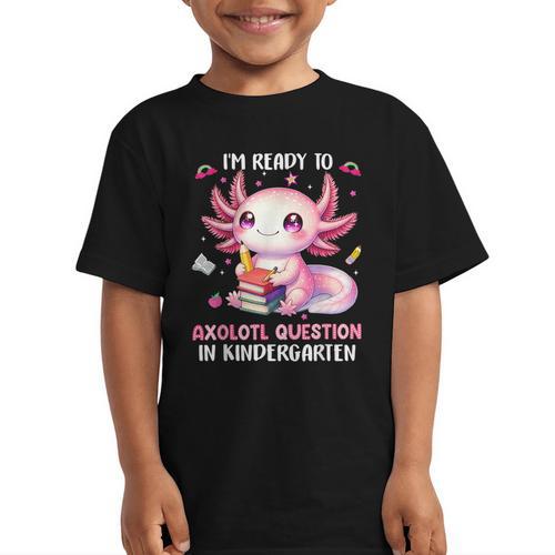 Ready To Kindergarten Axolotl Questions Back To School Girls Graphic Kid T-Shirt - Savourry