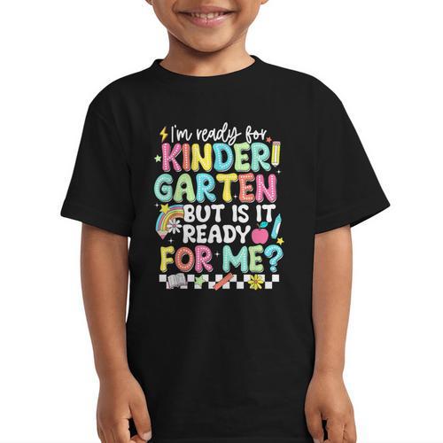 Ready For Kindergarten But Is It Ready For Me Back To School Graphic Kid T-Shirt - Savourry