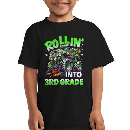 Rollin' Into 3rd Grade Monster Truck Back To School Boys Graphic Kid T-Shirt - Savourry