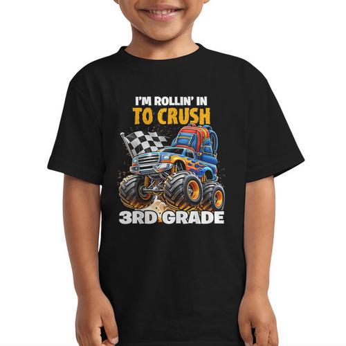 Rollin Crush Monster Truck Back To School 3rd Grade Boys Graphic Kid T-Shirt - Savourry