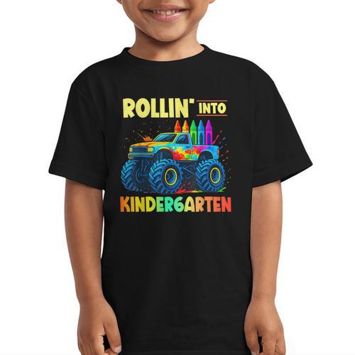 Rollin' Into Kindergarten Monster Car Back To School Boys Graphic Kid T-Shirt - Savourry