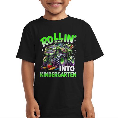 Rollin' Into Kindergarten Monster Truck Back To School Boys Graphic Kid T-Shirt - Savourry