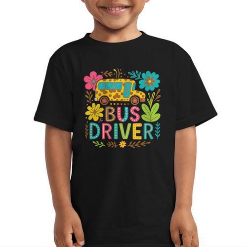 School Bus Driver Boho Floral Leopard Back To School Womens Graphic Kid T-Shirt - Savourry