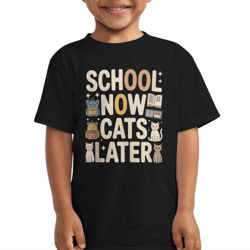 School Now Cats Later Back To School Graphic Kid T-Shirt - Savourry