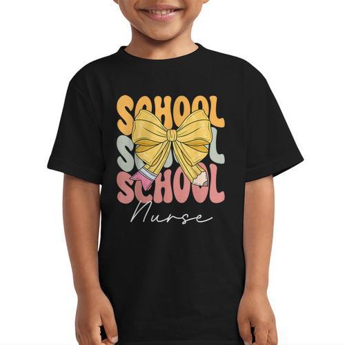 School Nurse Groovy Coquette Bow Cute Back To School Graphic Kid T-Shirt - Savourry