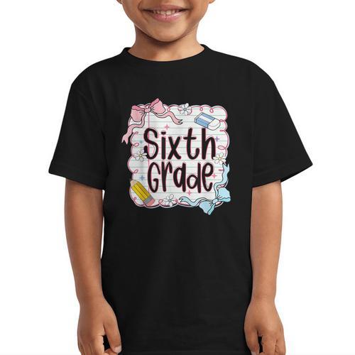 Sixth Grade Back To School For Girls Pink Notebook Graphic Kid T-Shirt - Savourry