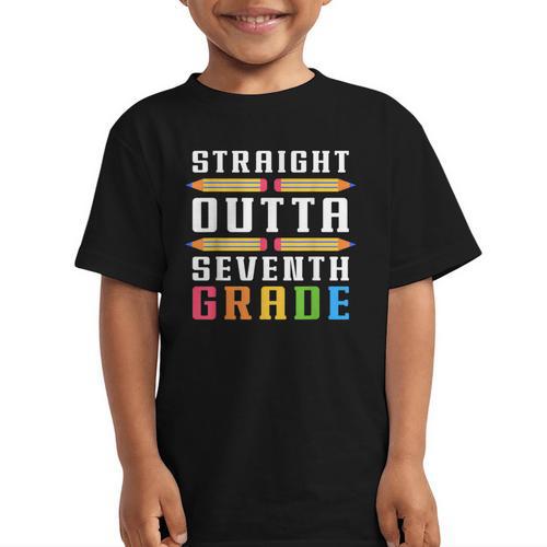 Straight Outta Seventh Grade Graduation Fun Back To School Graphic Kid T-Shirt - Savourry