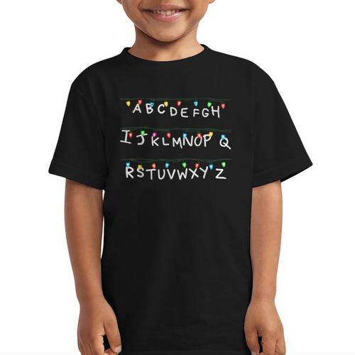 Stranger Wall Alphabet Lights Spooky Back To School Graphic Kid T-Shirt - Savourry