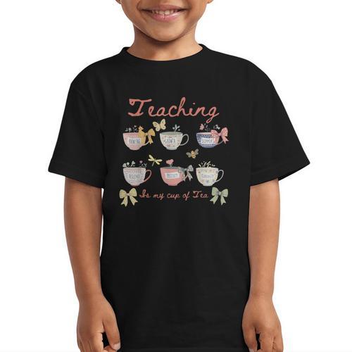 Teaching Is My Cup Of Tea Coquette Bow Floral Back To School Graphic Kid T-Shirt - Savourry