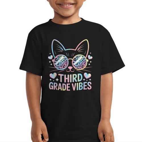 Third 3rd Grade Vibes Back To School Cute Cat Cute For Girls Graphic Kid T-Shirt - Savourry