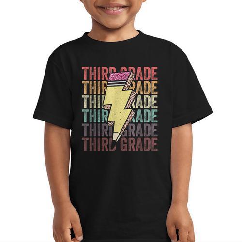 Third Grade Lightning Bolt Pencil 1st Day Of Back To School Graphic Kid T-Shirt - Savourry
