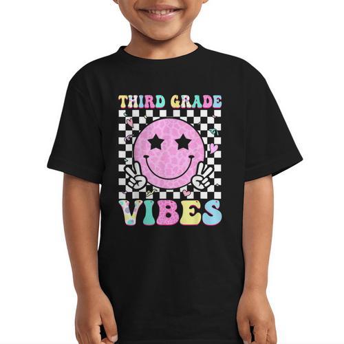 Third Grade Vibes Groovy Back To School 3rd Grade Girls Kids Graphic Kid T-Shirt - Savourry