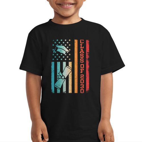 Vintage Class Of 2030 Graduation Back To School USA Flag Graphic Kid T-Shirt - Savourry