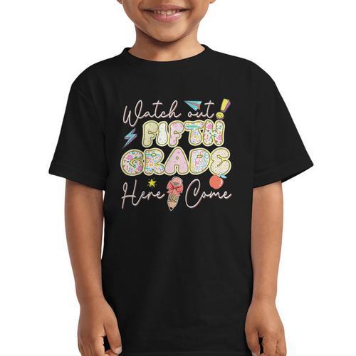 Watch Out Fifth Grade Here I Come Back To School 5th Grade Graphic Kid T-Shirt - Savourry