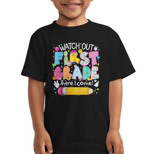 Watch Out First Grade Here I Come Back To School Boy Kids Graphic Kid T-Shirt - Savourry