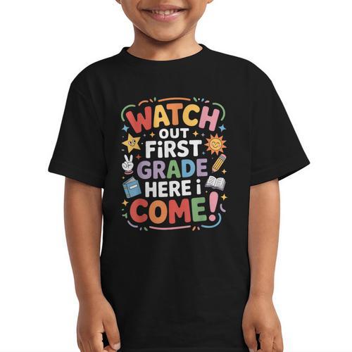 Watch Out First Grade Here I Come Back To School Learner Graphic Kid T-Shirt - Savourry