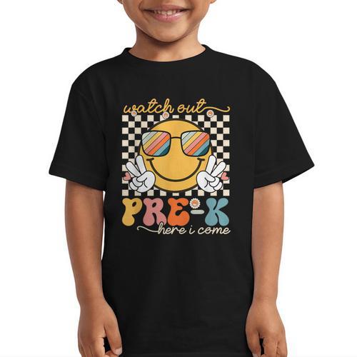 Watch Out Pre-K Grade Here I Come Back To School Pre-K Smile Graphic Kid T-Shirt - Savourry