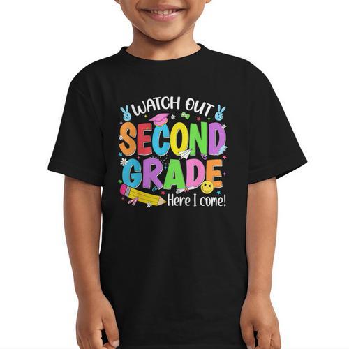Watch Out Second Grade Here I Come Back To School 2nd Grade Graphic Kid T-Shirt - Savourry
