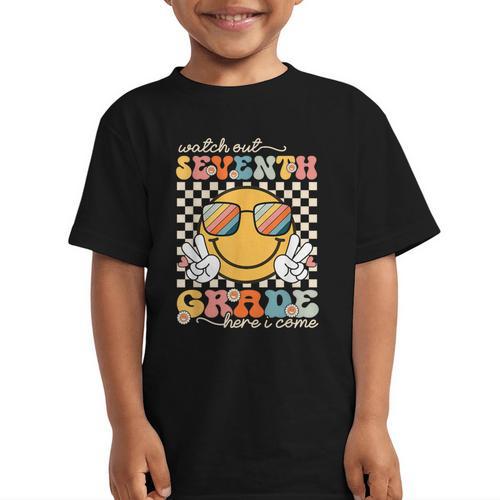Watch Out Seventh Grade Here I Come Back To School 7th Grade Graphic Kid T-Shirt - Savourry