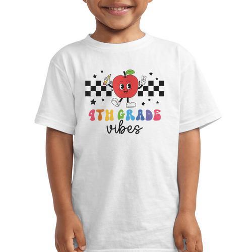4th Grade Vibes Retro Groovy Apple Back To School Graphic Kid T-Shirt - Savourry