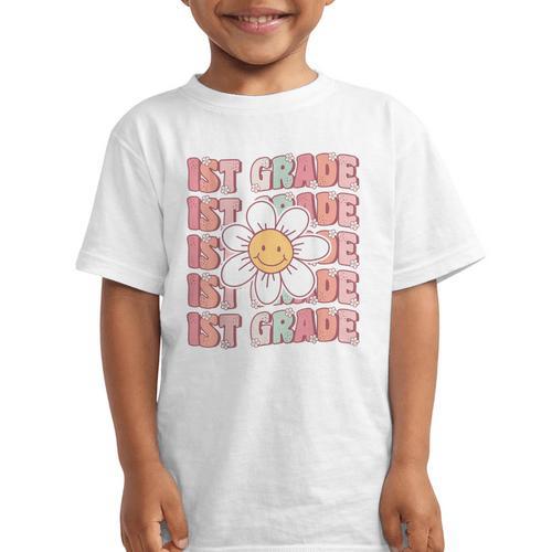 70s Groovy 1st Grade Back To School First Day Of First Grade Graphic Kid T-Shirt - Savourry