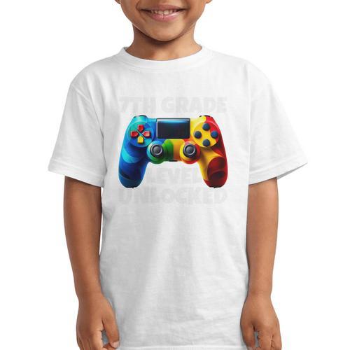 7th Grade Level Unlocked Back To School Gamer Boys Girls Graphic Kid T-Shirt - Savourry