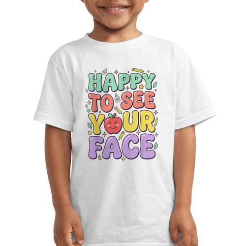 Back To School First Day Of School Happy To See Your Face Graphic Kid T-Shirt - Savourry
