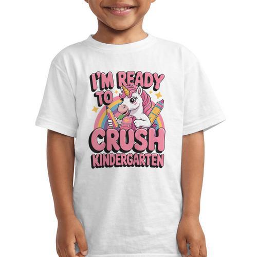 Back To School I'm Ready To Crush Kindergarten Unicorn Graphic Kid T-Shirt - Savourry