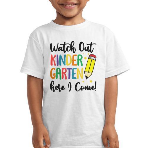 Back To School Kids Watch Out Kindergarten Here I Come Graphic Kid T-Shirt - Savourry