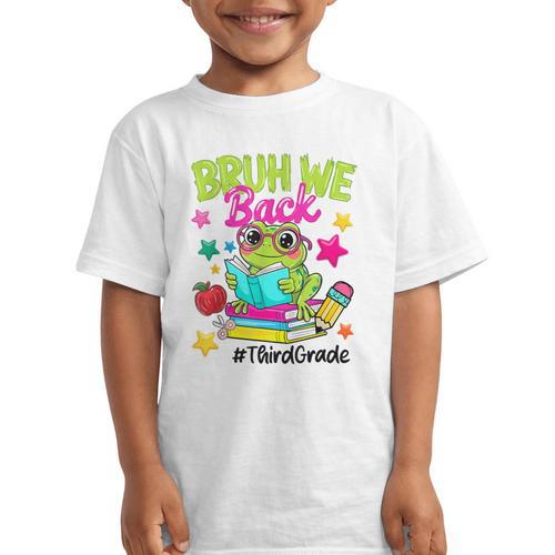 Bruh We Back Third Grade Cute Frog Back To School Graphic Kid T-Shirt - Savourry
