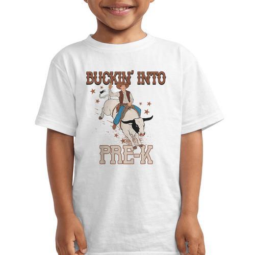 Buckin' Into Pre-K Back To School Cowboy Western Graphic Kid T-Shirt - Savourry