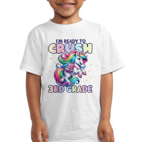 Crush 3rd Grade Girls Back To School Unicorn First Day Cute Graphic Kid T-Shirt - Savourry
