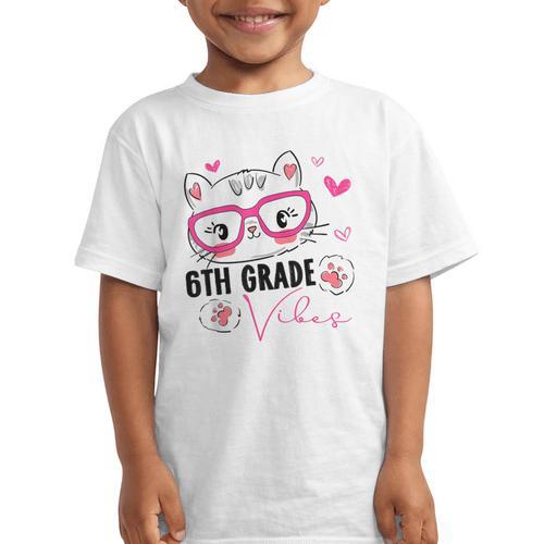 Cute 6th Grade Vibes Cat Kitten Lover Back To School Girls Graphic Kid T-Shirt - Savourry
