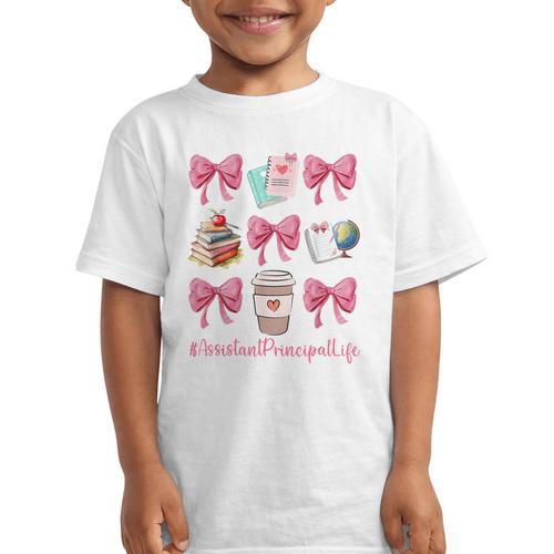 Cute Coquette Bows Assistant Principal Life Back To School Graphic Kid T-Shirt - Savourry
