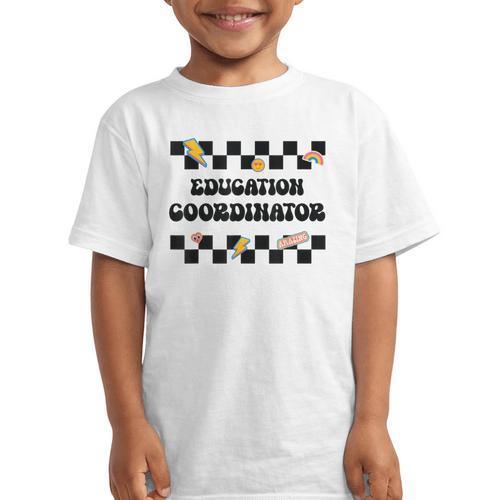 Education Coordinator Groovy Back To School Checkered Graphic Kid T-Shirt - Savourry