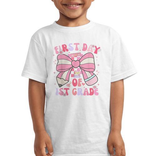 First Day Of 1st Grade Coquette Back To School Girls Kids Graphic Kid T-Shirt - Savourry