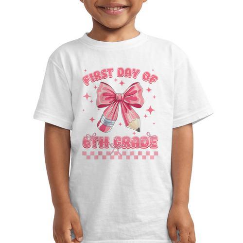 First Day Of 6th Grade Coquette Back To School Girls Kids Graphic Kid T-Shirt - Savourry