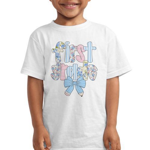 First Grade Coquette Bow Pencil First Day Back To School Performance Graphic Kid T-Shirt - Savourry