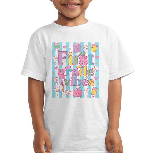 First Grade Vibes Cute Groovy Back To School 1st Grade Girls Graphic Kid T-Shirt - Savourry