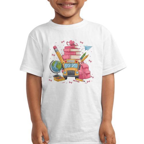 Girls Cute Pink Bows Coquette Aesthetic Back To School Graphic Kid T-Shirt - Savourry