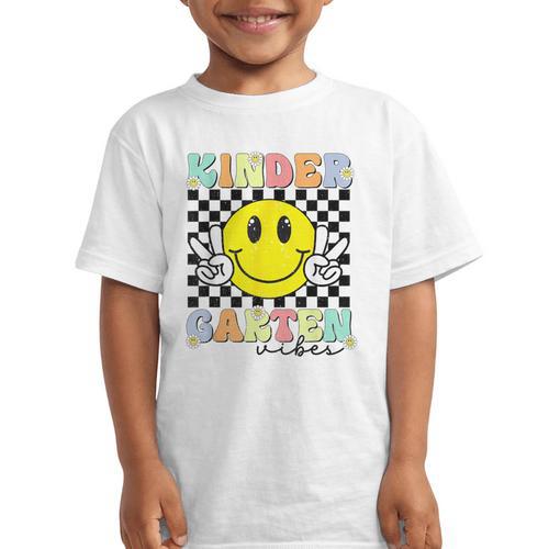 Girls Kindergarten Vibes Smile Face Back To School Kinder Graphic Kid T-Shirt - Savourry