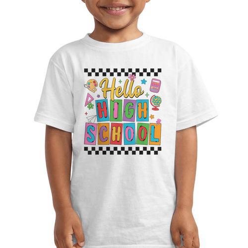 Hello Highshool First Day Of School Back To School Boy Girls Graphic Kid T-Shirt - Savourry