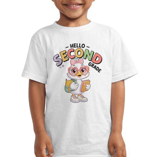 Hello Second Grade Cute Goose Back To School 2nd Grade Girls Graphic Kid T-Shirt - Savourry